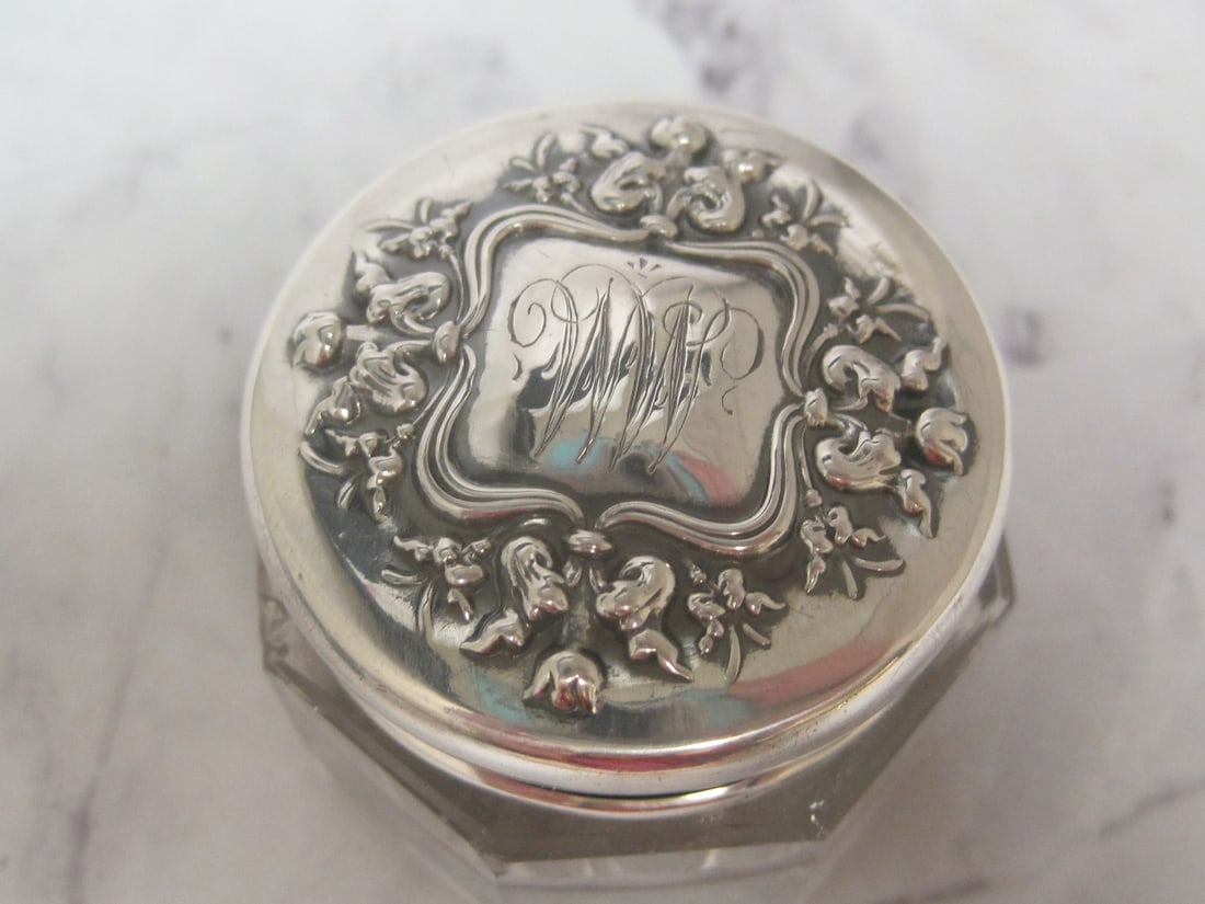 Antique Sterling Silver & Crystal Dresser Jar - 2