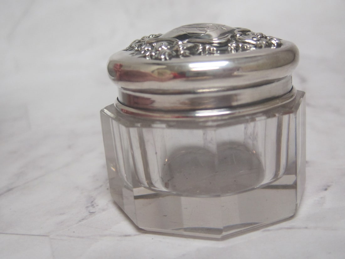 Antique Sterling Silver & Crystal Dresser Jar - 3