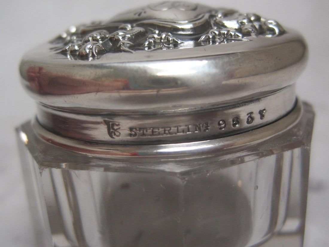 Antique Sterling Silver & Crystal Dresser Jar - 4