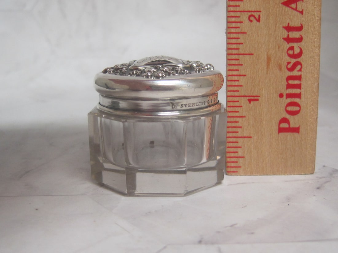 Antique Sterling Silver & Crystal Dresser Jar - 7