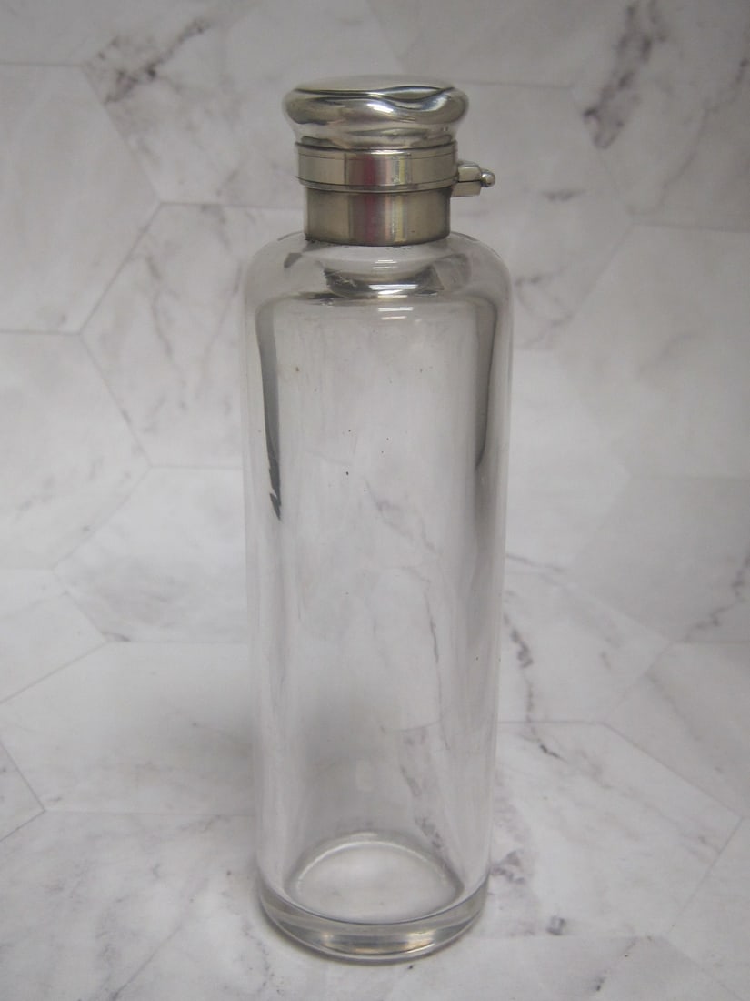 Sterling Silver & Crystal Perfume Bottle: 5 3/8", Travel type, 1920's