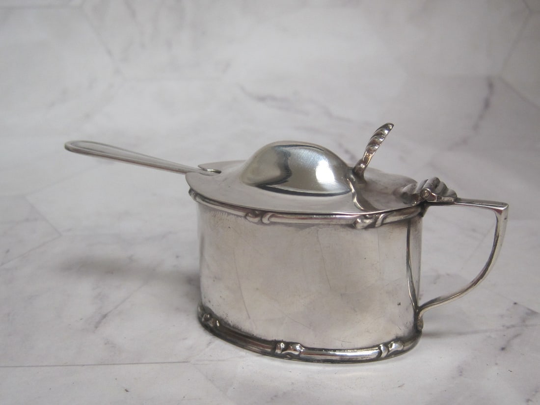 Vintage Sterling Silver Mustard Pot with Spoon - 2