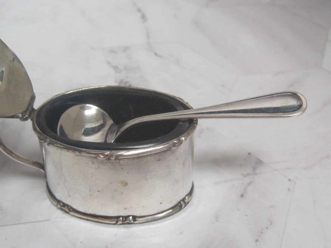 Vintage Sterling Silver Mustard Pot with Spoon - 3