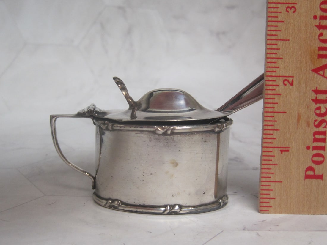 Vintage Sterling Silver Mustard Pot with Spoon - 8