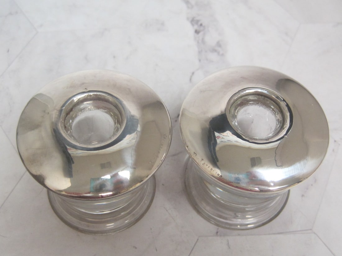 Pair of Sterling Silver & Crystal Candleholders - 2