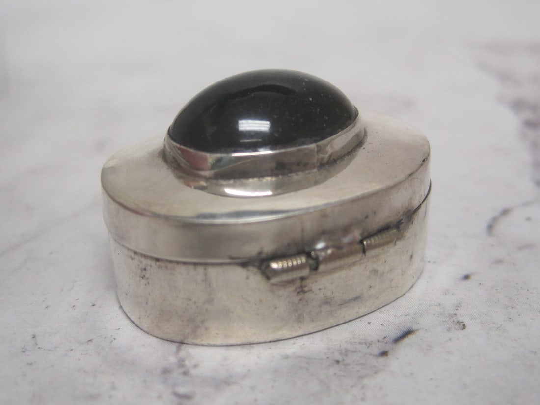 Sterling Silver Pill Box with Black Onyx on Top - 3