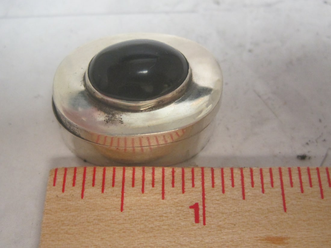 Sterling Silver Pill Box with Black Onyx on Top - 6