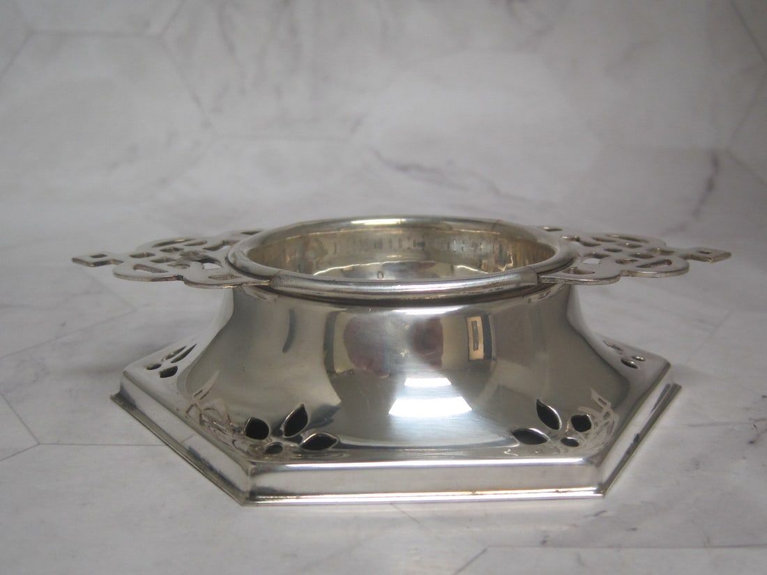 English Silverplate Tea Strainer & Stand - 2