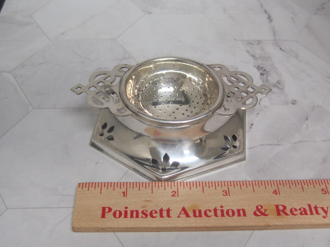 English Silverplate Tea Strainer & Stand - 5