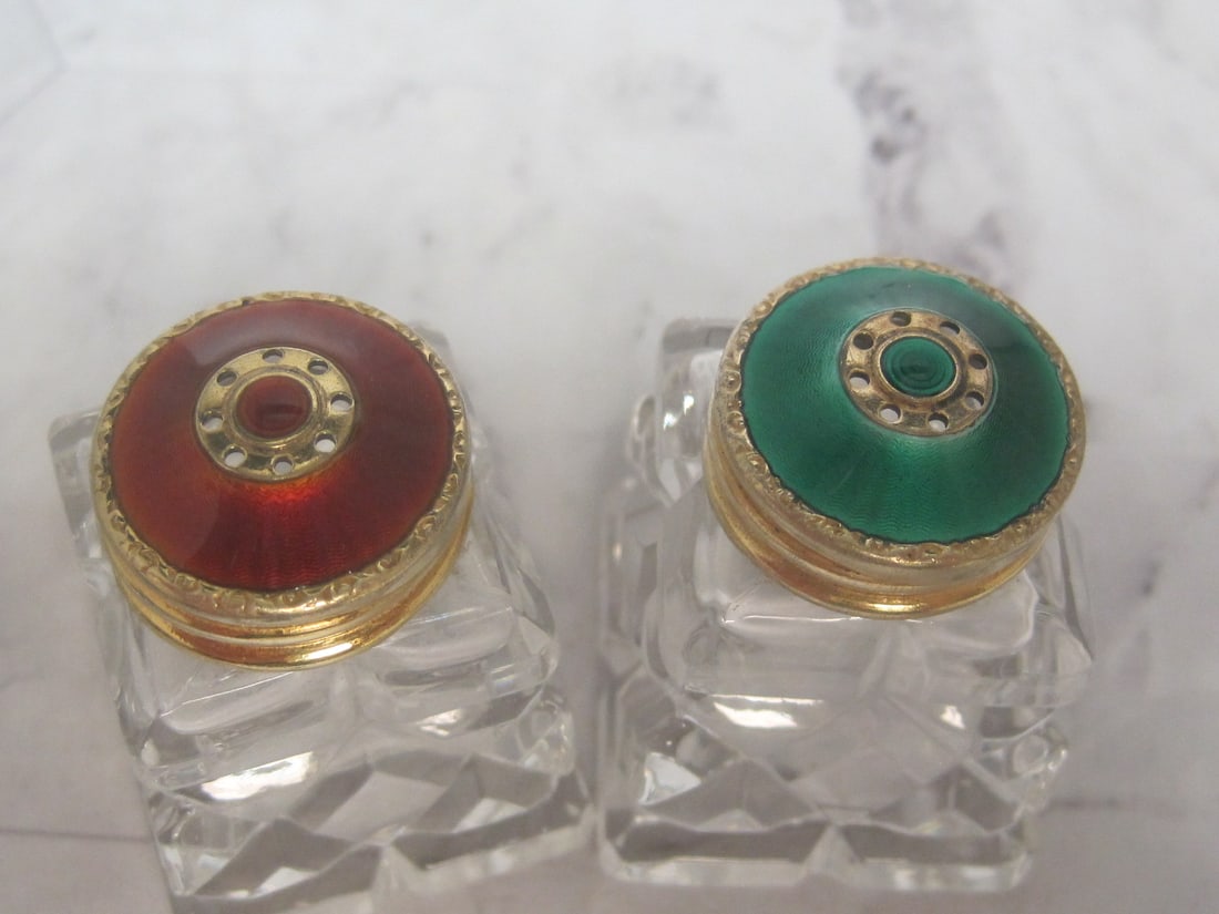 Sterling Silver & Cut Glass Salt & Pepper Shakers - 2