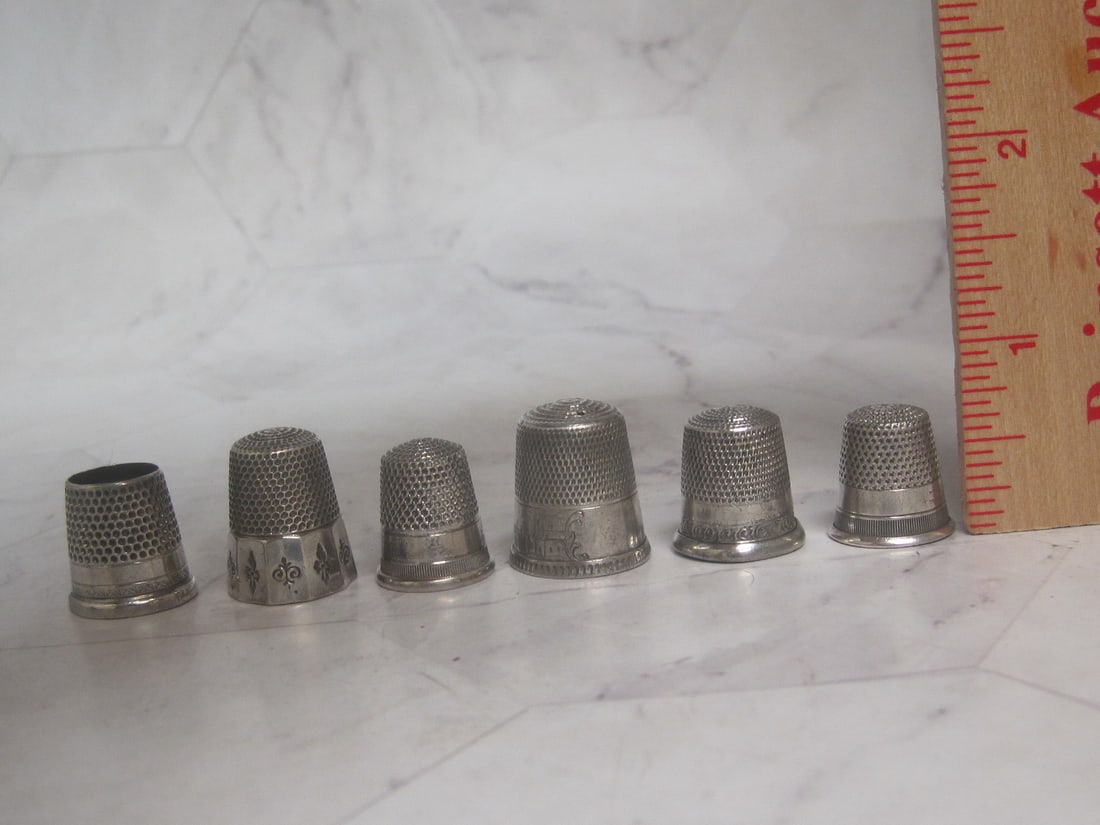 Lot of 6 Antique Sterling Silver Thimbles - 6
