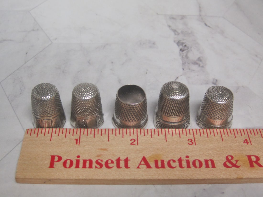 Lot of 5 Antique Sterling Silver Thimbles - 5