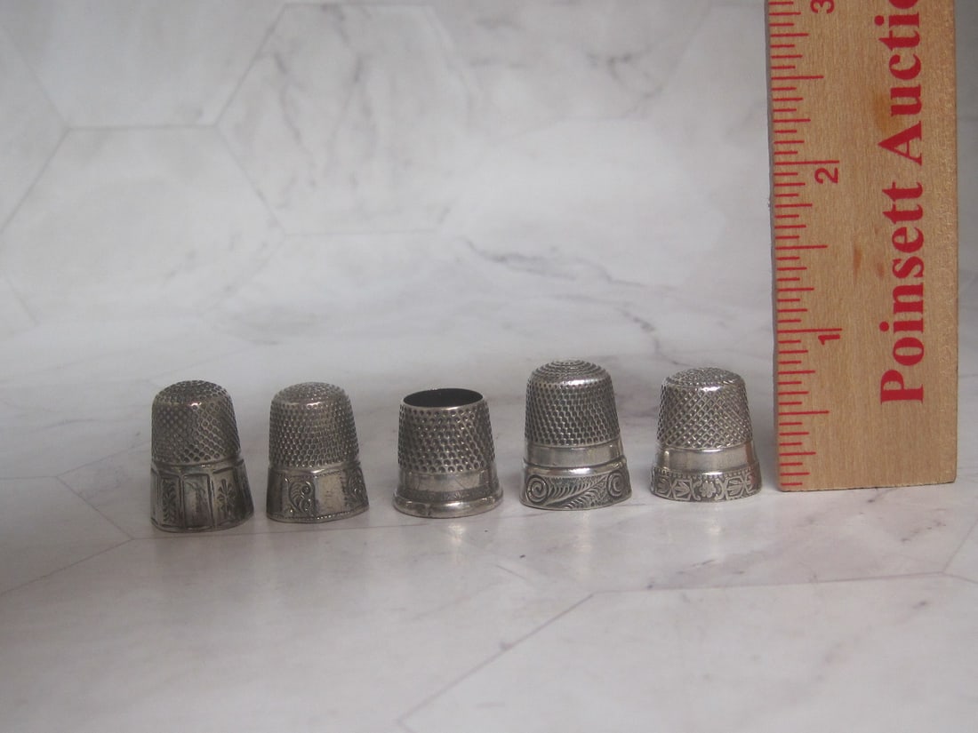 Lot of 5 Antique Sterling Silver Thimbles - 6