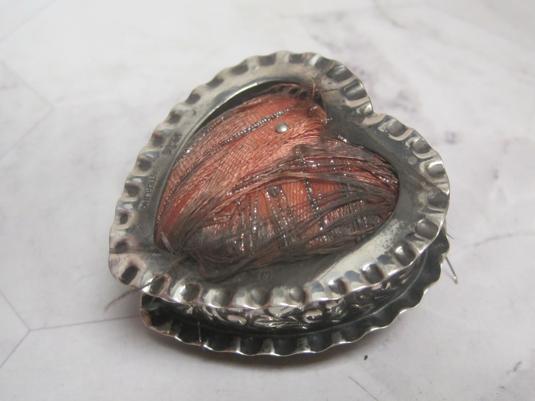Gorham Antique Sterling Silver Heart Shape Pin Cushion - 4