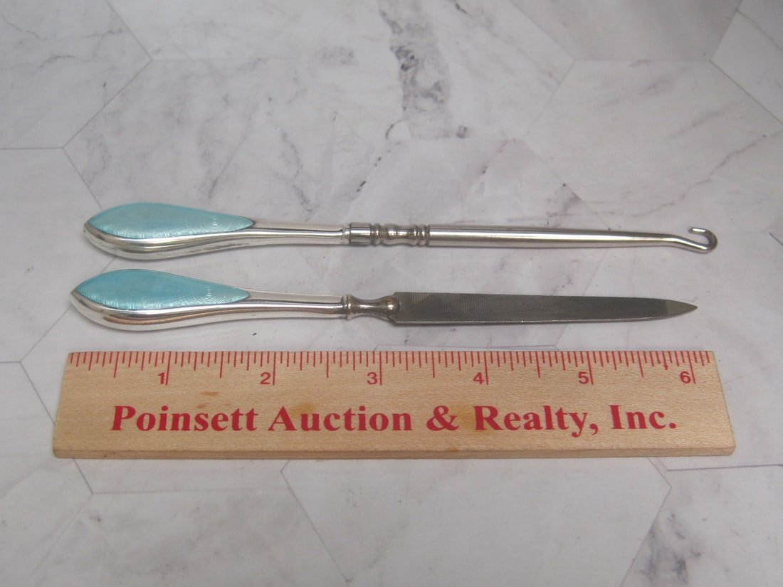 Sterling Silver Handled Art Deco Dresser Items - 7