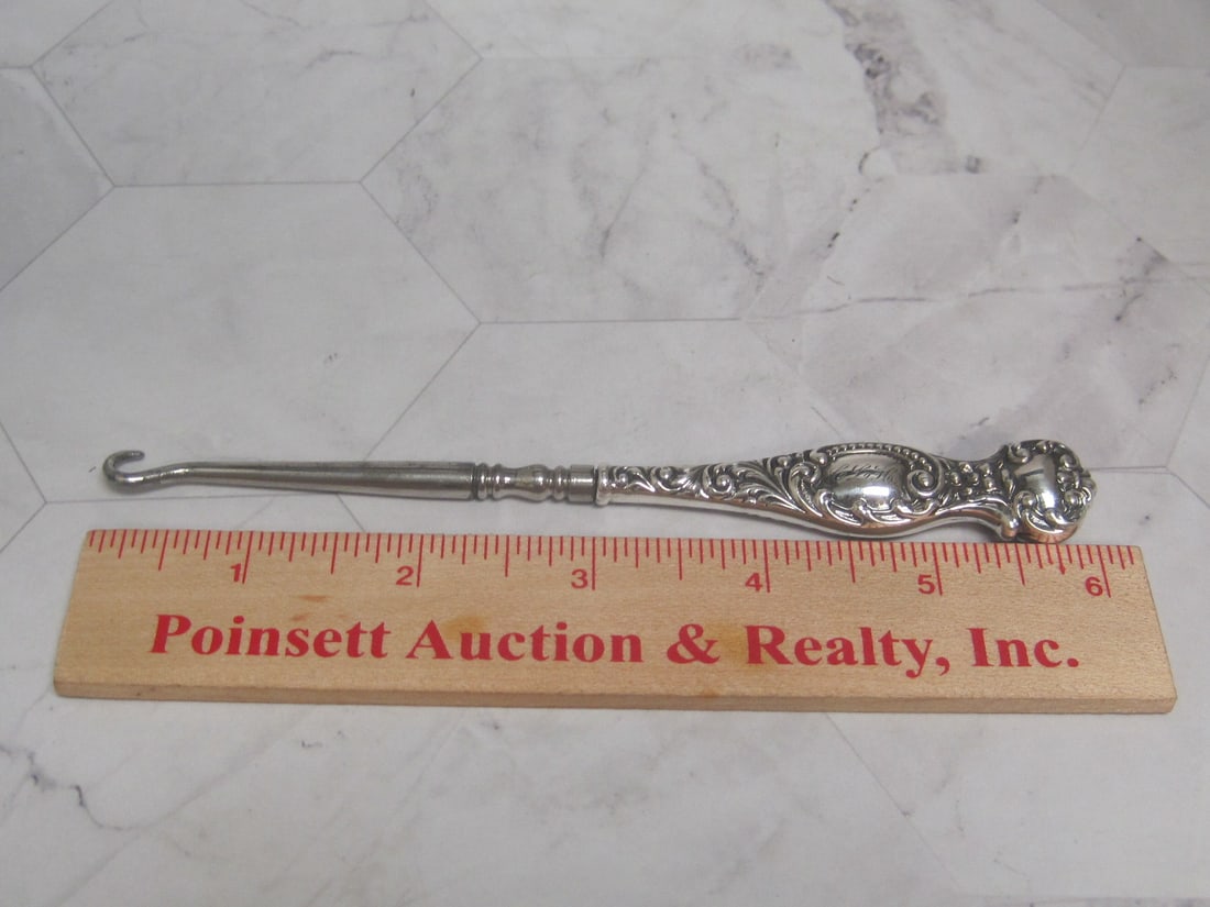 Antique Sterling Silver Handled Button Hook - 7
