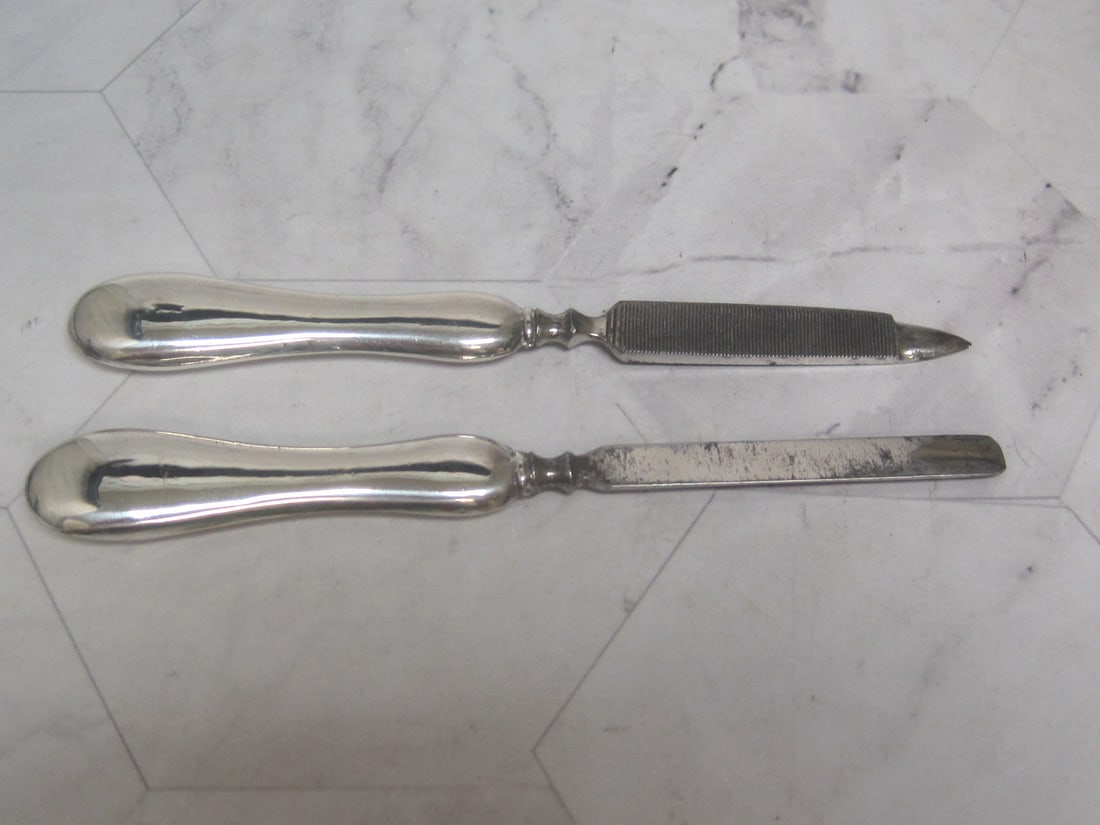 Lot of 2 Antique Sterling Silver Handled Dresser Items (1 of 4)