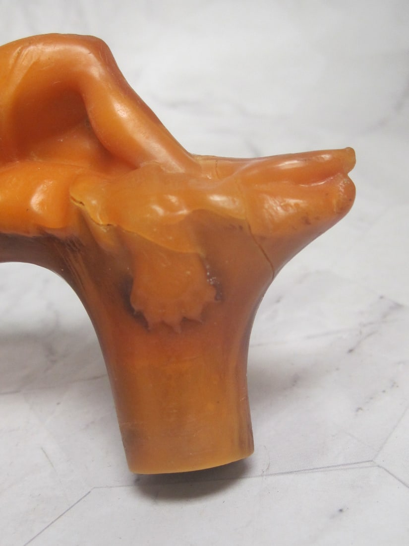 Scarce Art Nouveau Amber Handle of Female Laying on Tiger Skin Rug - 5