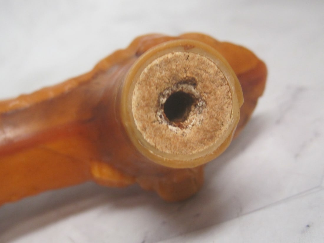 Scarce Art Nouveau Amber Handle of Female Laying on Tiger Skin Rug - 6