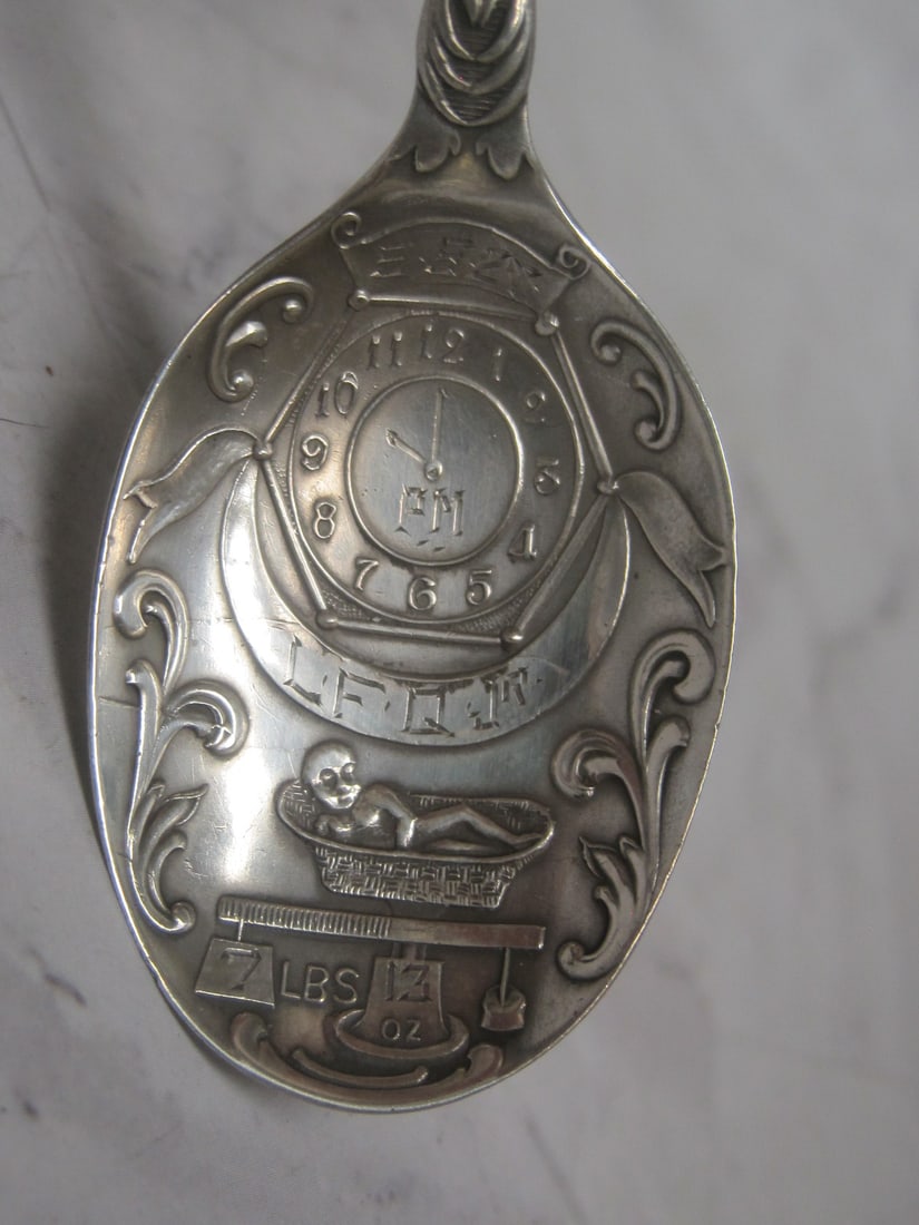 1927 Sterling Silver Baby Record Spoon with Stork - 4