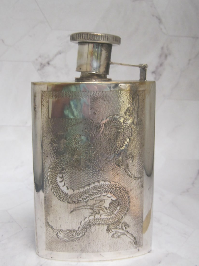 Silverplate Japanese Dragon Decor Pocket Flask (1 of 7)