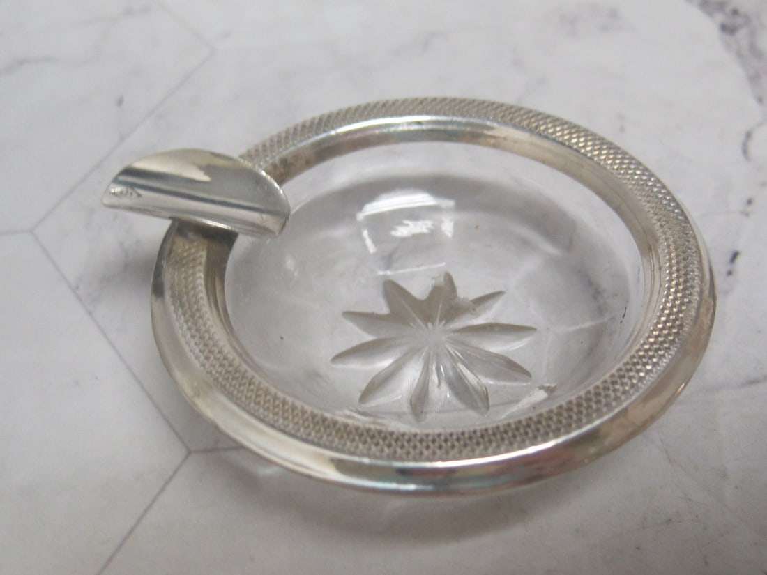 Pair of Sterling Silver & Crystal Ashtrays - 2