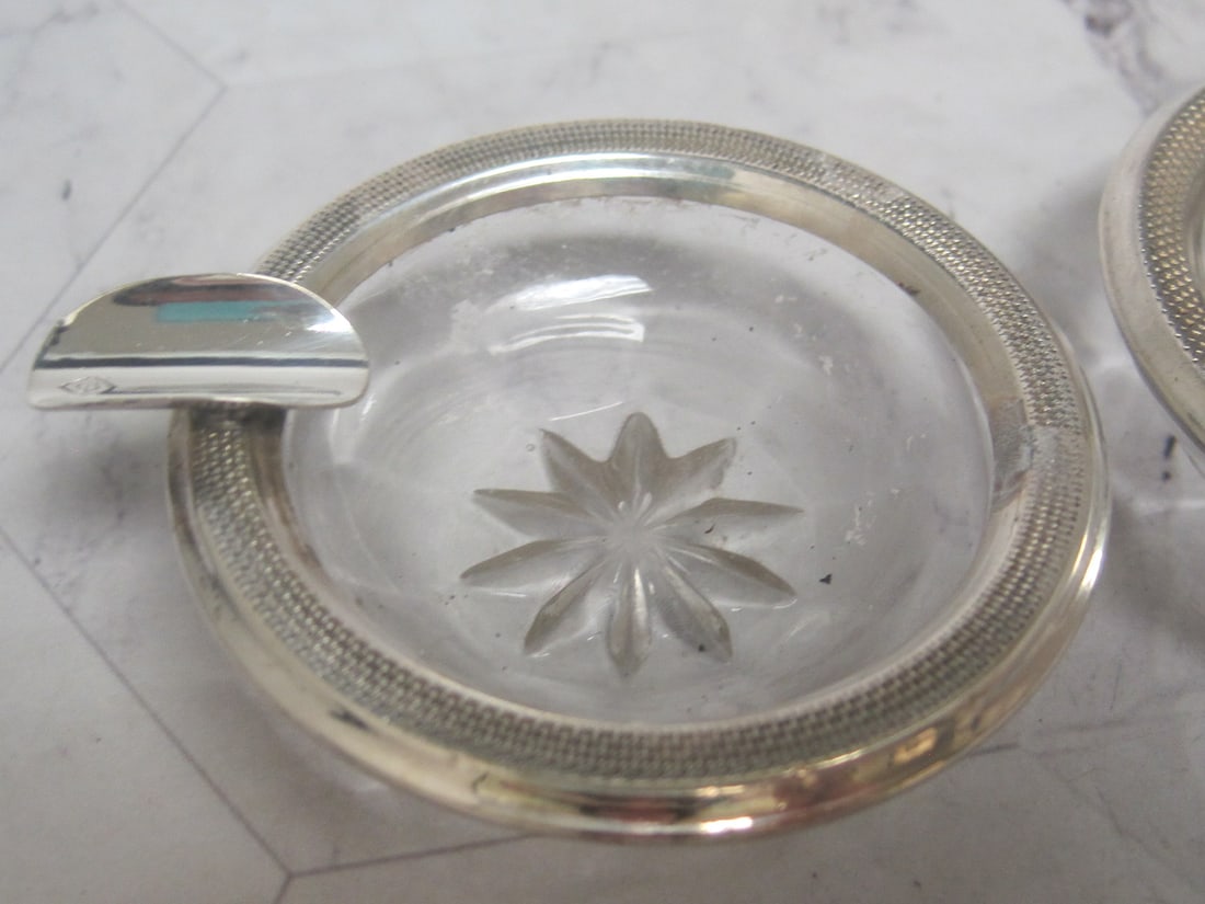 Pair of Sterling Silver & Crystal Ashtrays - 2