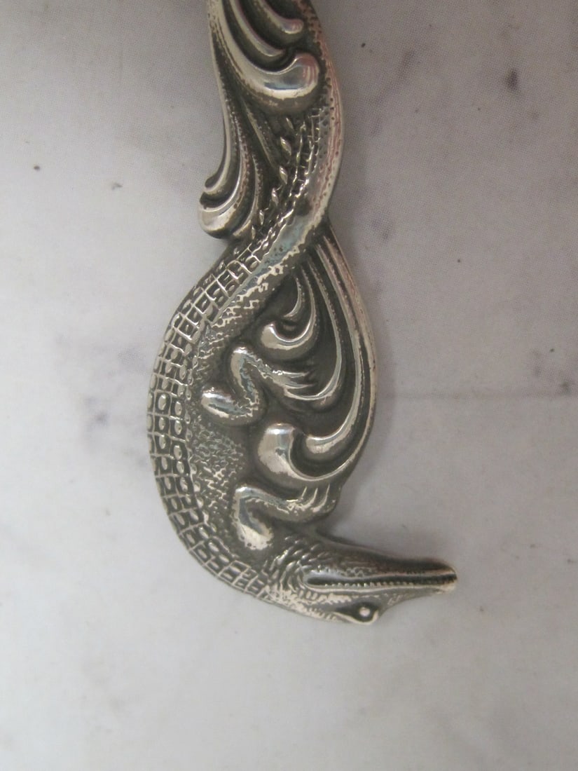Antique Figural Alligator Sterling Silver Serving Fork - 2