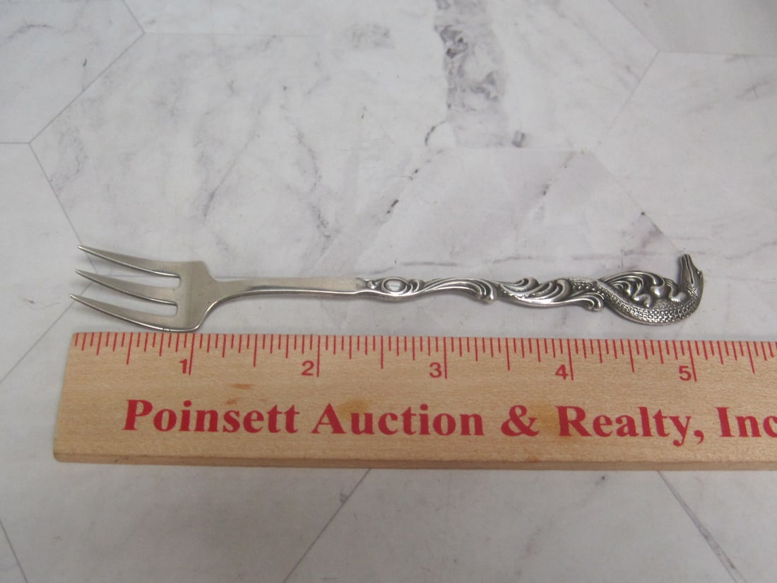 Antique Figural Alligator Sterling Silver Serving Fork - 6