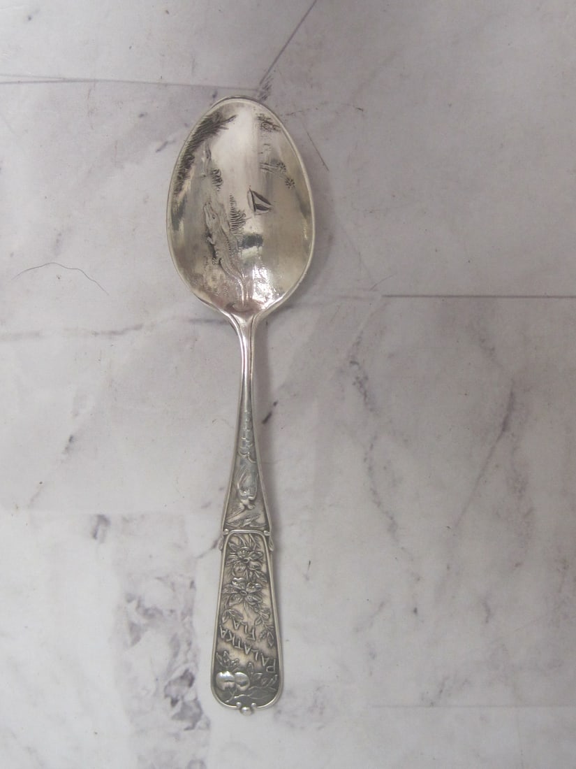 Scarce Palatka, Florida Sterling Silver Souvenir Spoon: Weighs 13.5 grams, 4 1/4", Alligator & lake scene in bowl