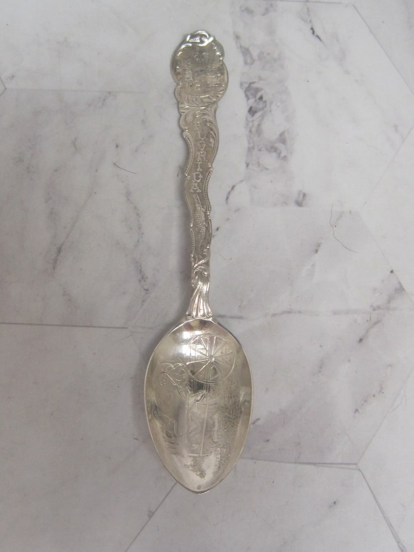 Dixie Sterling Silver Souvenir Spoon: Weighs 21.2 grams, 5 1/2", circa 1890's, Black Americana type, Rider in ox cart, Florida
