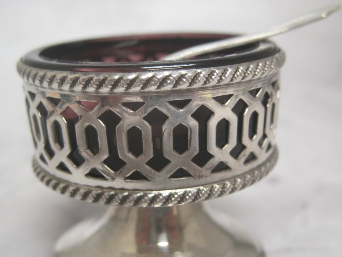 Sterling Silver Salt Cellar with Ruby Glass Liner - 2