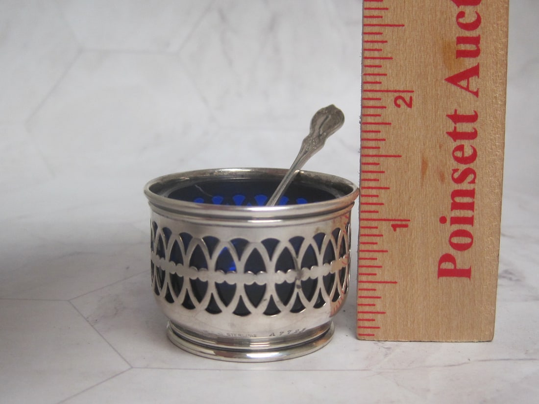 Sterling Silver Salt Cellar & Spoon - 8
