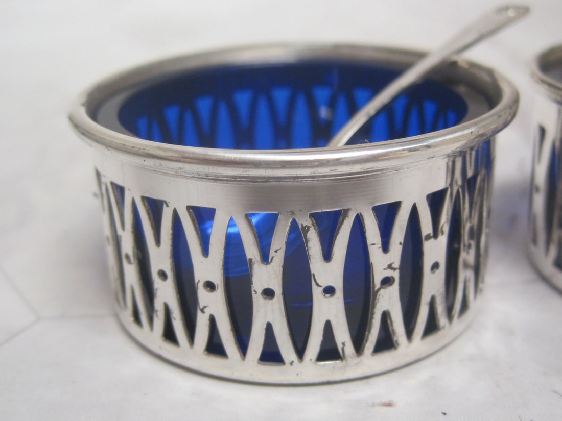 Pair of Sterling Silver Salt Cellars & Spoons - 2