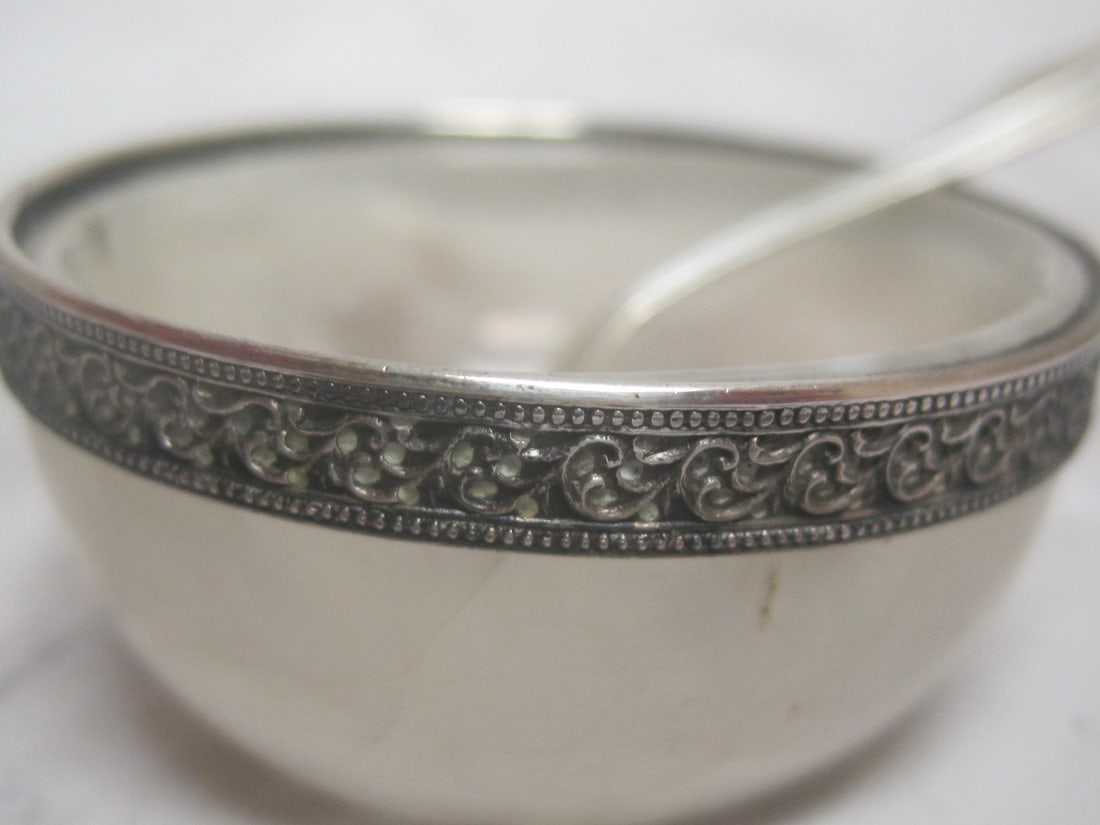 Antique Carved Stone & Silver Salt Cellar - 2
