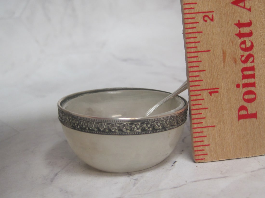 Antique Carved Stone & Silver Salt Cellar - 8