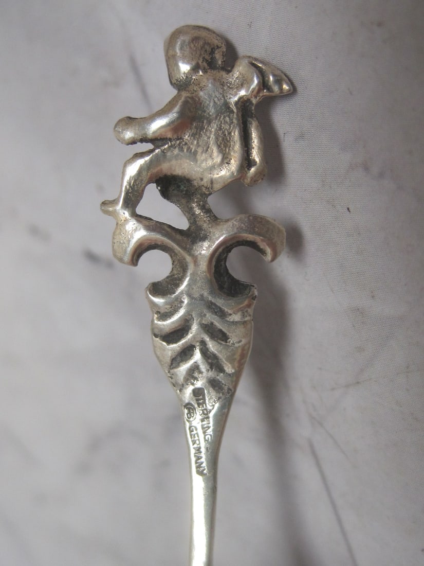 Sterling Silver Figural Cherub Salt Spoon - 4