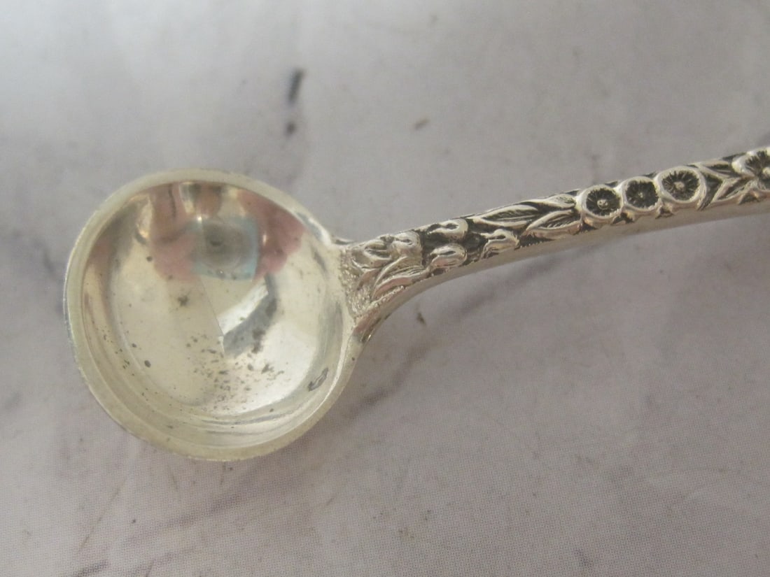 Sterling Silver Repousse Salt Spoon - 3
