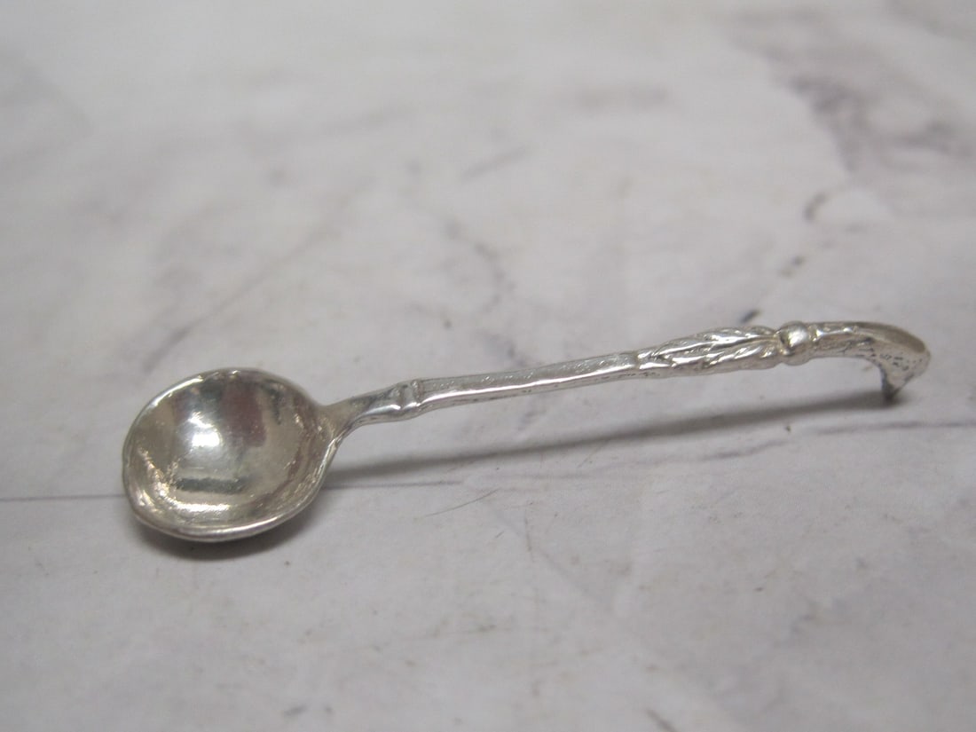 Sterling Silver Salt Spoon: 2", Duck head handle