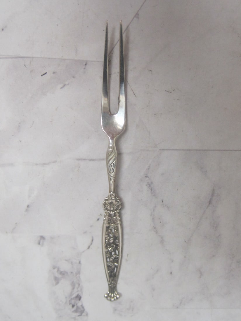 Whiting Sterling Silver Strawberry Fork: Weighs 7.3 grams, 4 1/2", circa 1890's, Floral, openwork