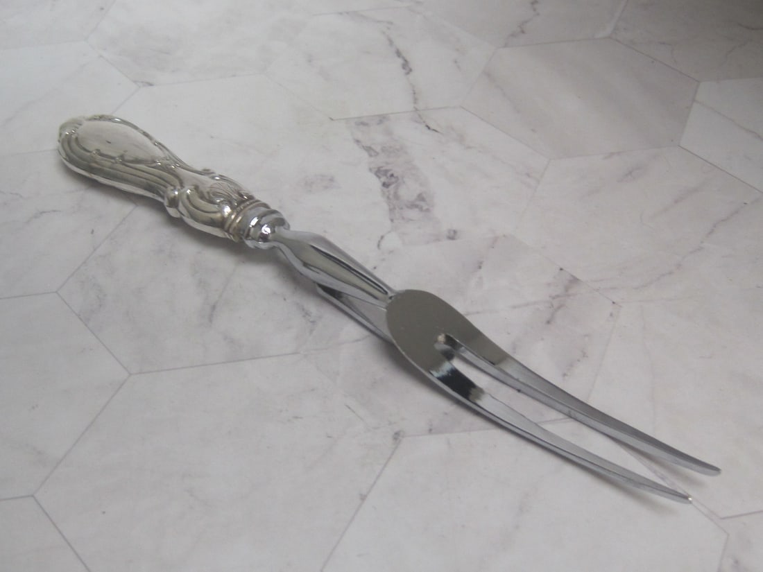 Sterling Silver Handled Meat Carving Fork: 9 1/2" long