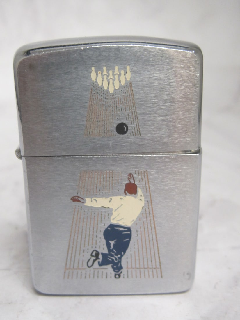 Zippo 1960's Bowling Lighter: From Sports Series, enameled, brush finish, estate find