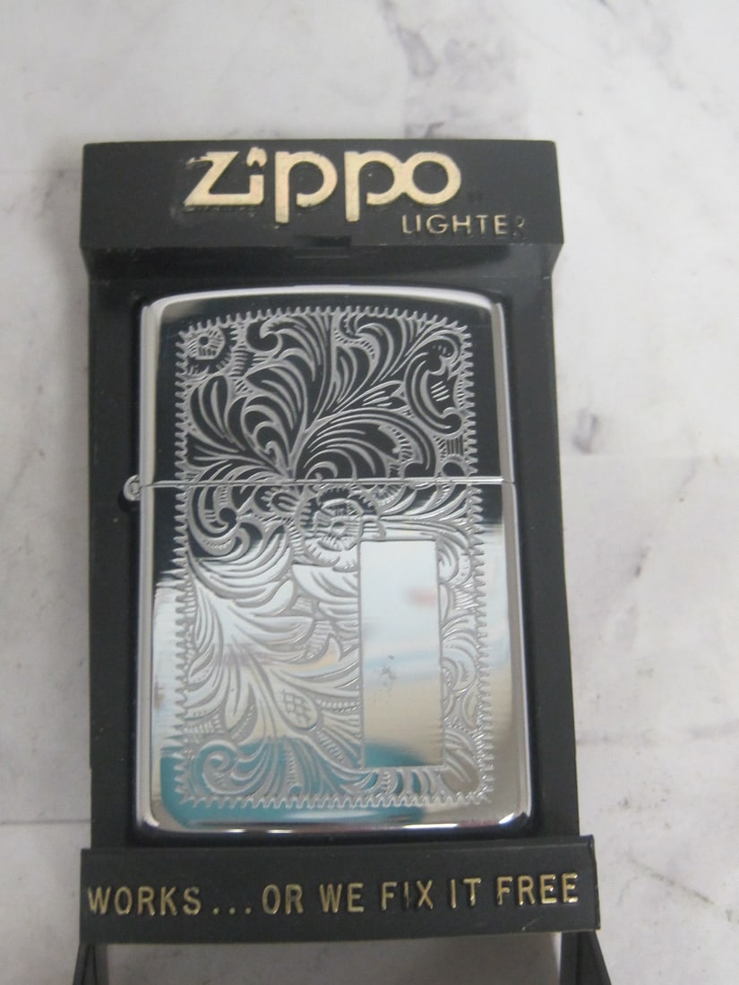 Zippo Lighter Chrome Venetian: In original packaging, Neat estate find