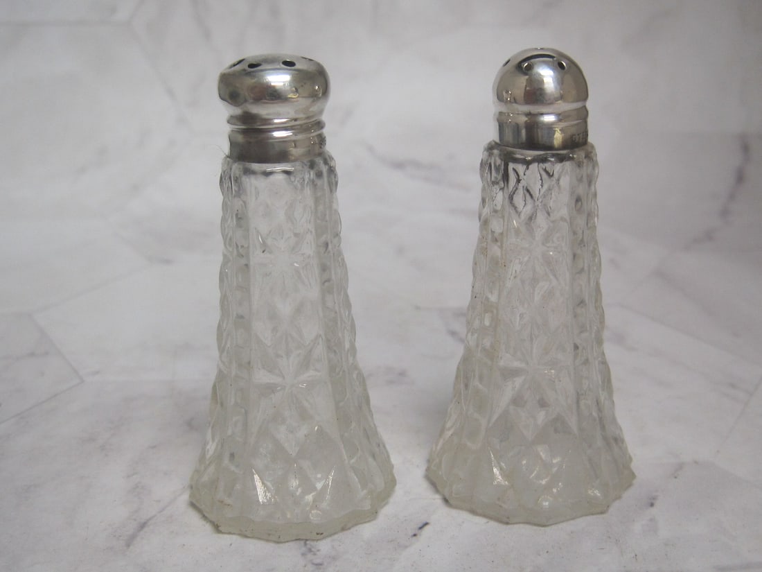 Sterling Silver & Crystal Salt & Pepper Shakers: 2 1/2"
