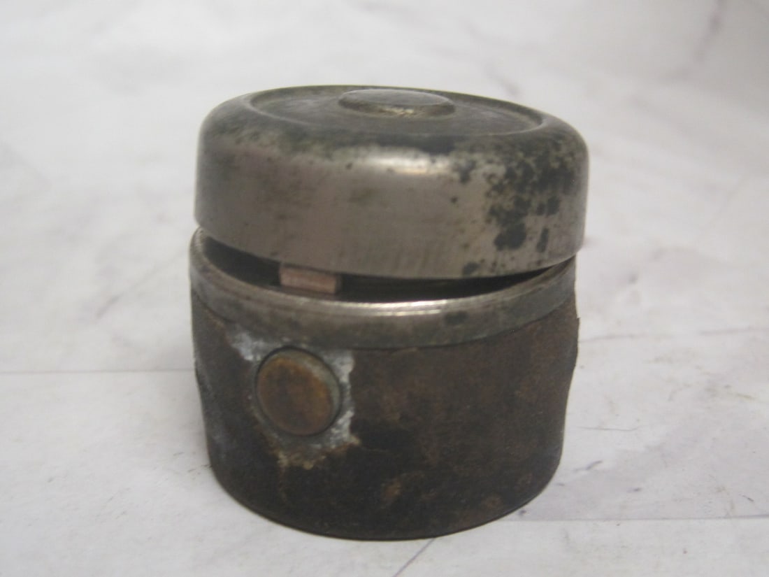 Antique Leather-Covered Travel Inkwell: .