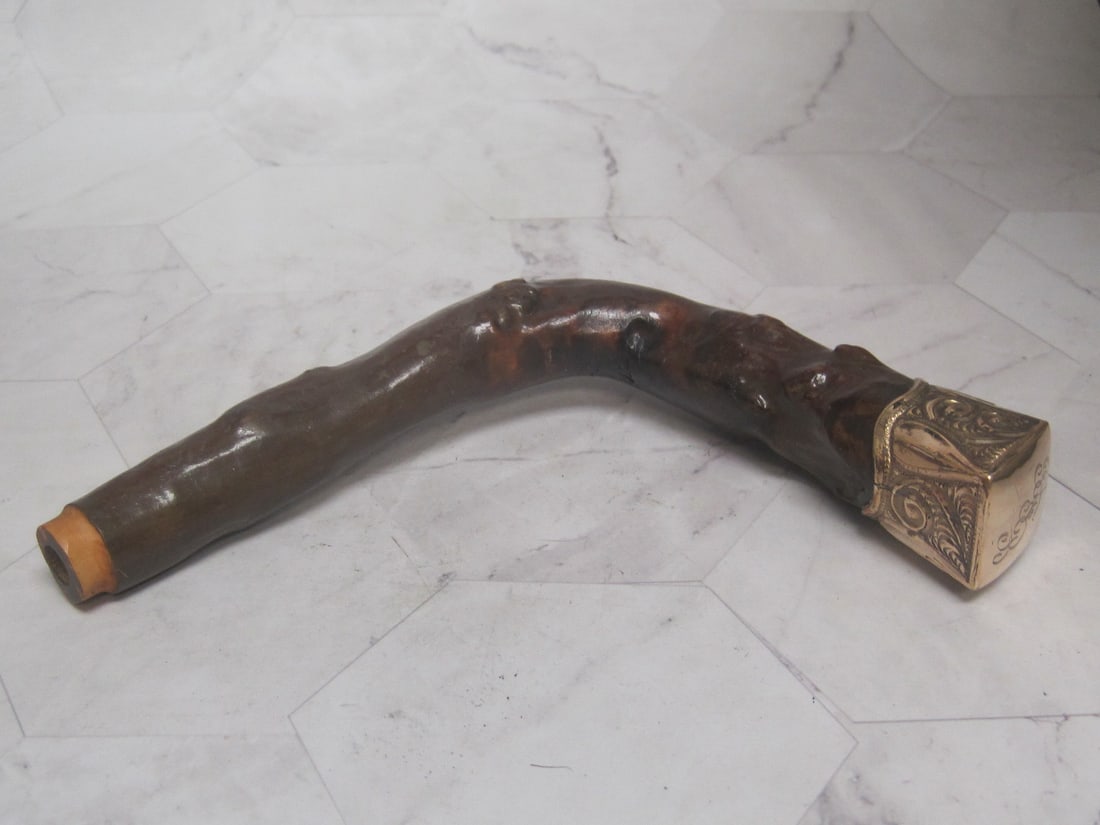 Antique Irish Blackthorn Walking Stick Handle: Often called a shillelagh, gold-filled end cap