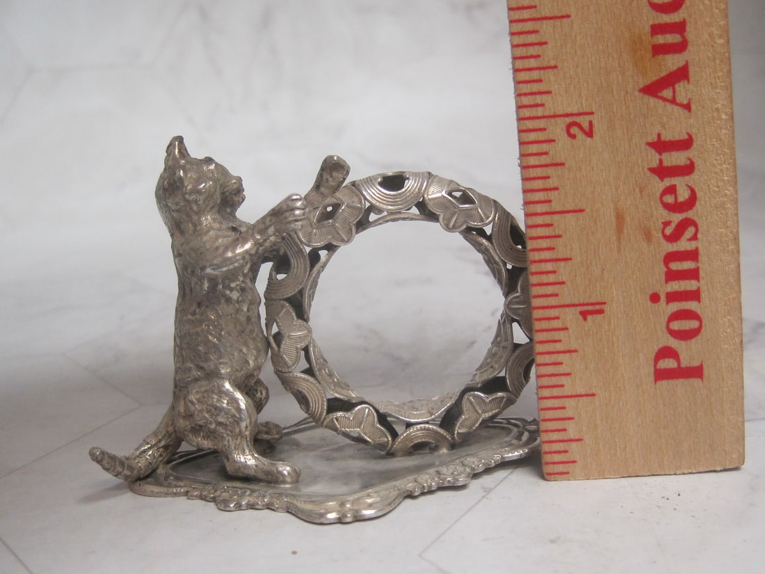 Silverplate Figural Napkin Ring with Cat - 5