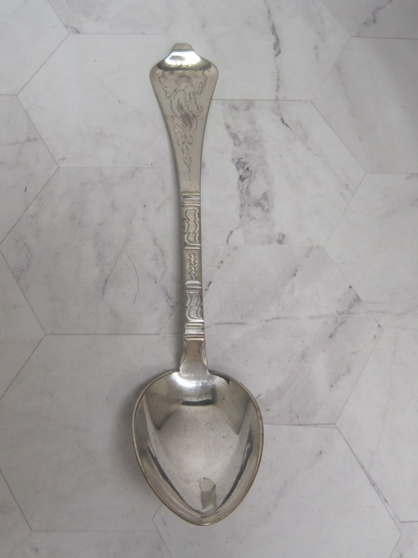 Swedish Art Deco Silverplate Serving Spoon: 8 1/2", castle mark