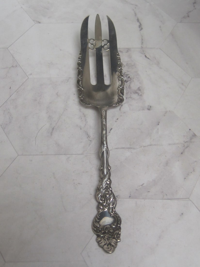 1893 Silverplate Pastry Fork: 7 3/4", Columbia pattern by Rogers, Art Nouveau with dolphin on handle
