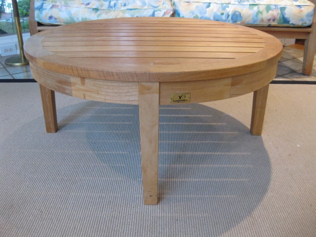 Laneventure Solid Wood Slat Style Coffee Table: 36"dia x 16 1/4"h, some water marks, Local Pickup Only